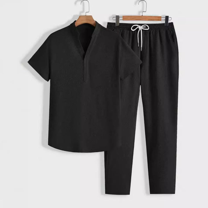 Womens Two-Piece Shirt and Pants Set Casual Short Sleeve