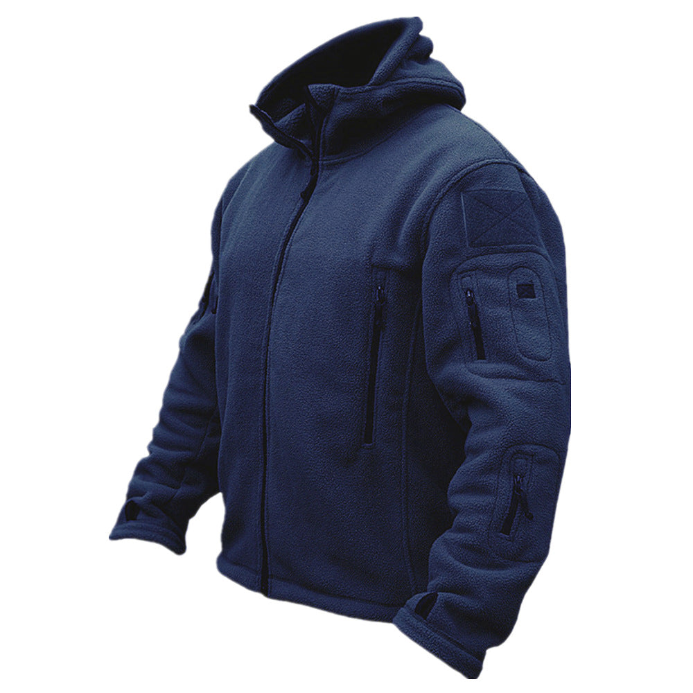 Unisex Fleece Jacket Adjustable Hood with Pockets