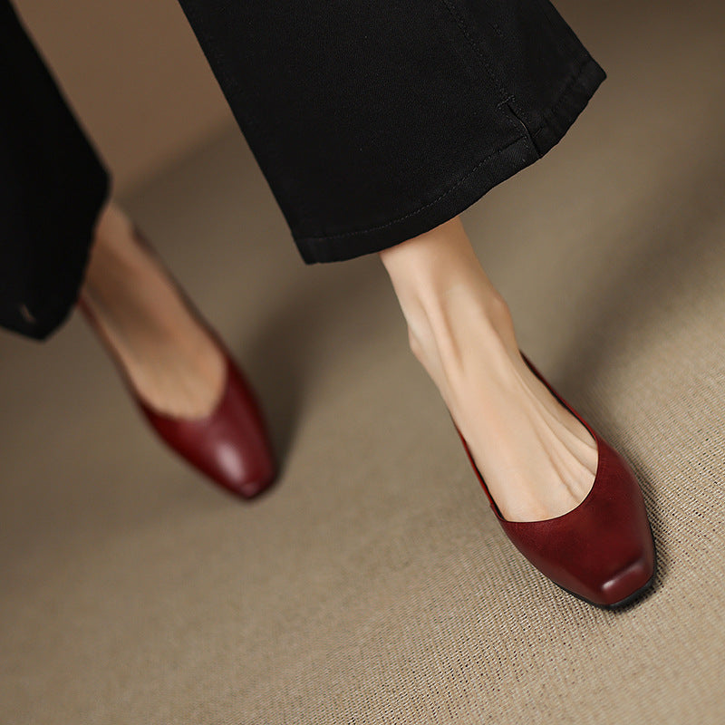 Womens Genuine Leather Flats Slip-On Style