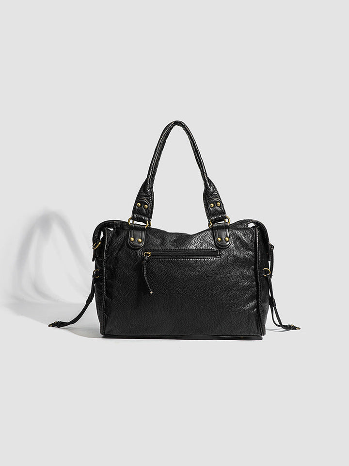 Womens School Handbag Leather Hard Shoulder Strap