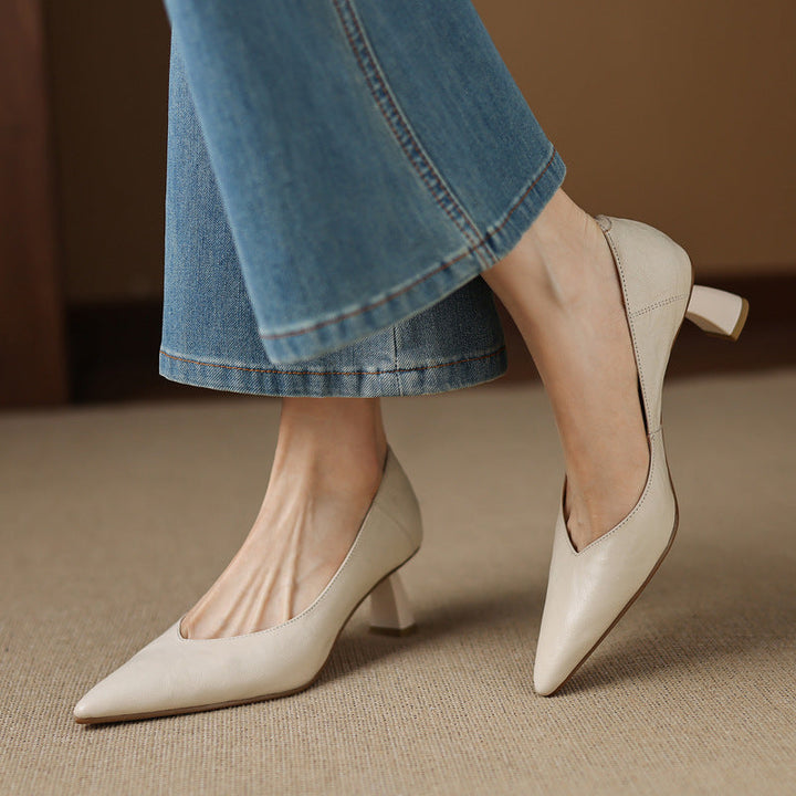 Womens Genuine Leather Heels Classic Fit