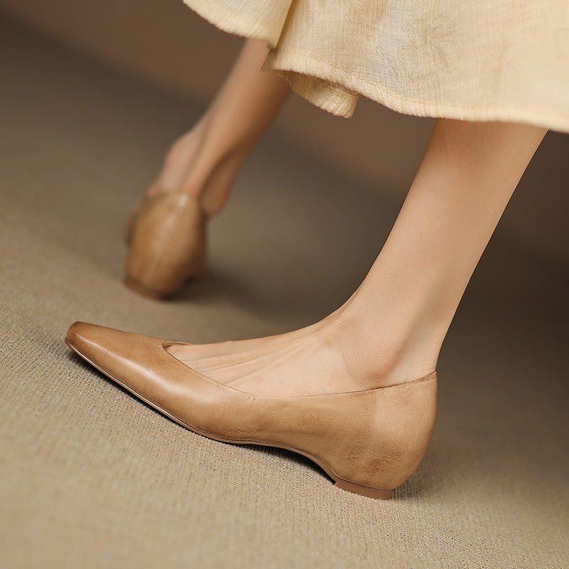 Womens Genuine Leather Flats Slip-On Style