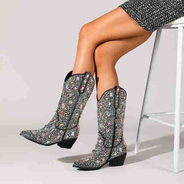 Womens Mid-Calf Western Boots Decorative Style - BritishMode