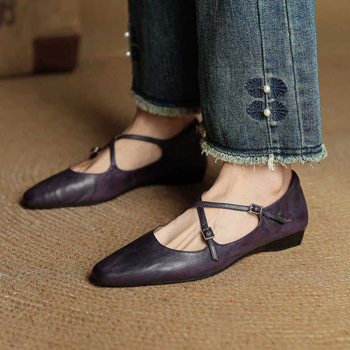 Womens Leather Flats Genuine Material
