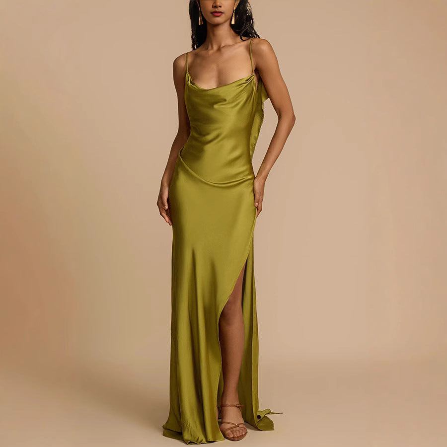 Womens Long Slip Dress with Cowl Neck Elegant Fit - BritishMode
