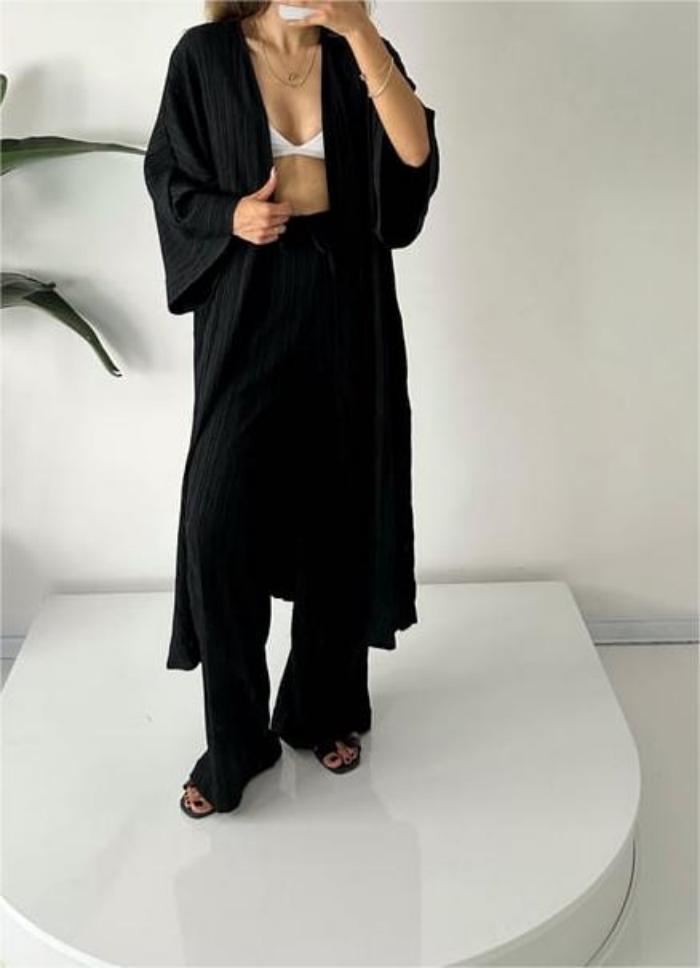 Womens Kimono Top with Ruffle Detail Relaxed Fit