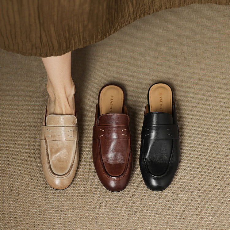 Womens Genuine Leather Mules Slip-On Comfortable