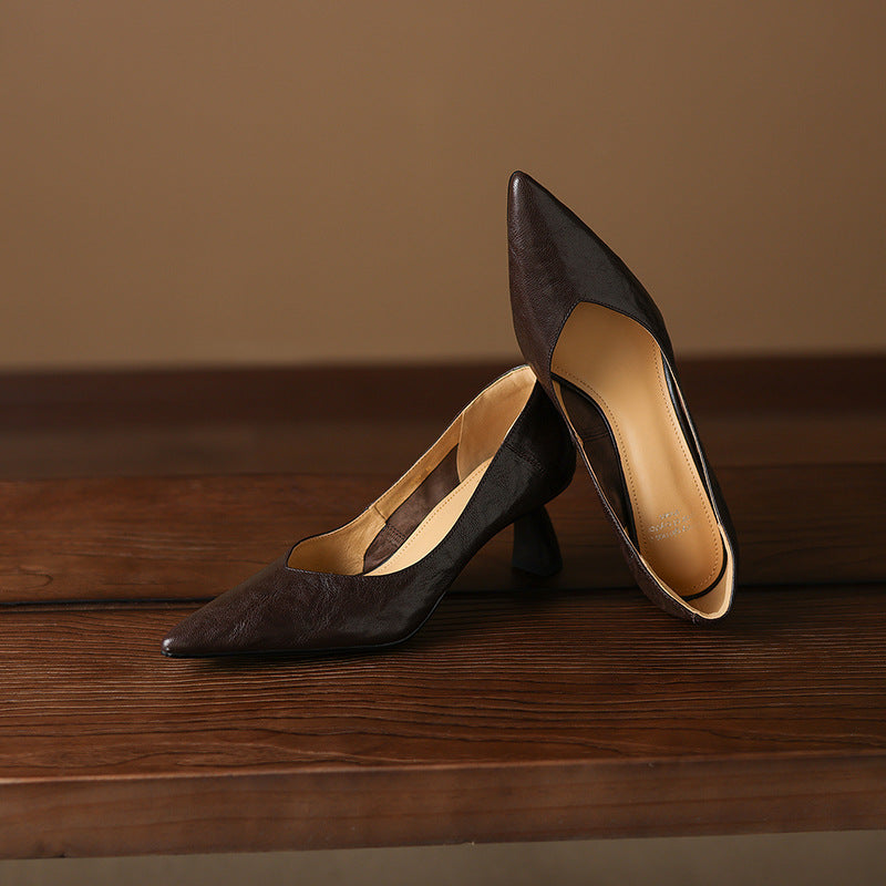 Womens Genuine Leather Heels Classic Fit