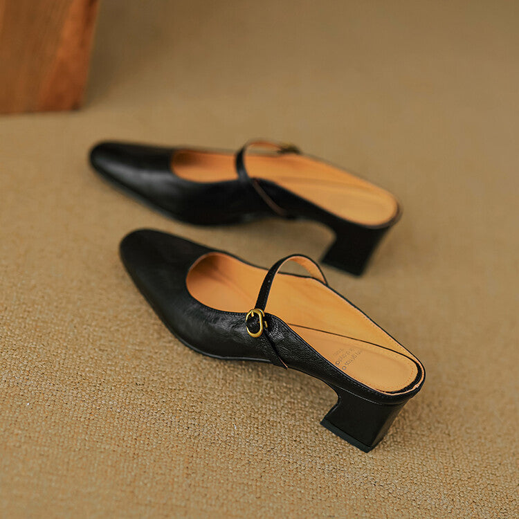 Womens Leather Mules Genuine Leather Slip-On