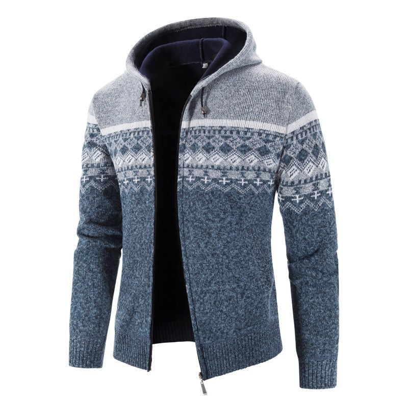 Unisex Hooded Cardigan Wool Norwegian Pattern