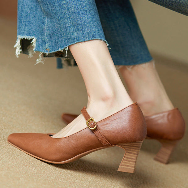 Womens Genuine Leather Heels Classic Fit