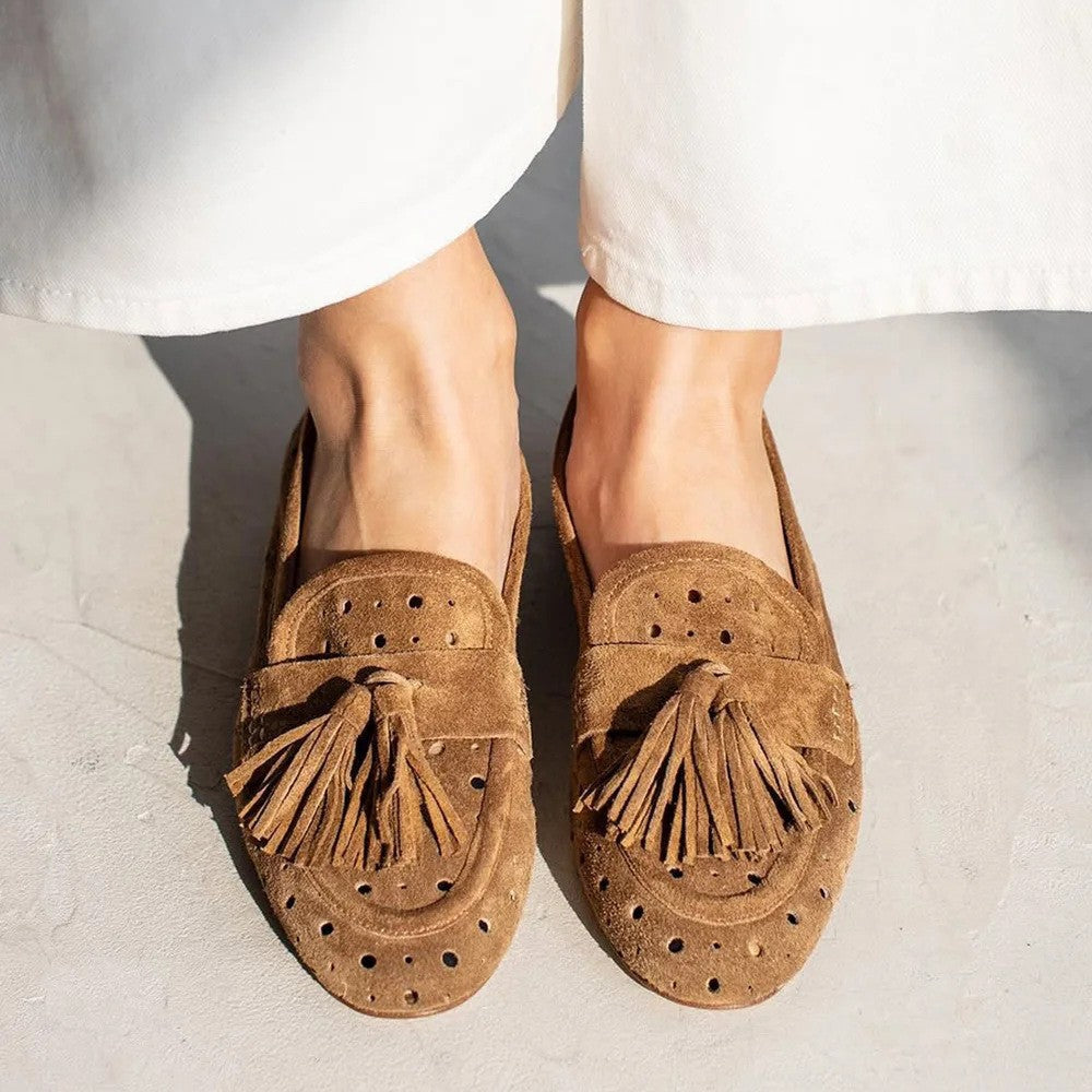 Womens Suede Slip-On Shoes with Tassel Detail - BritishMode
