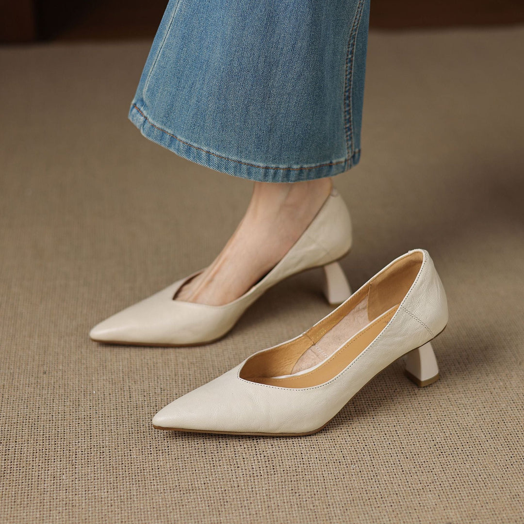 Womens Genuine Leather Heels Classic Fit