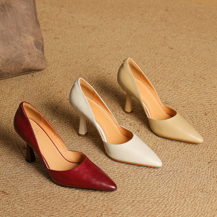Womens Genuine Leather Heels Classic Fit
