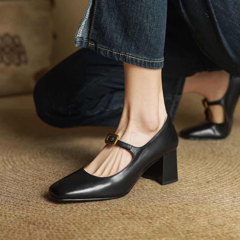 Womens Genuine Leather Heels Classic Fit