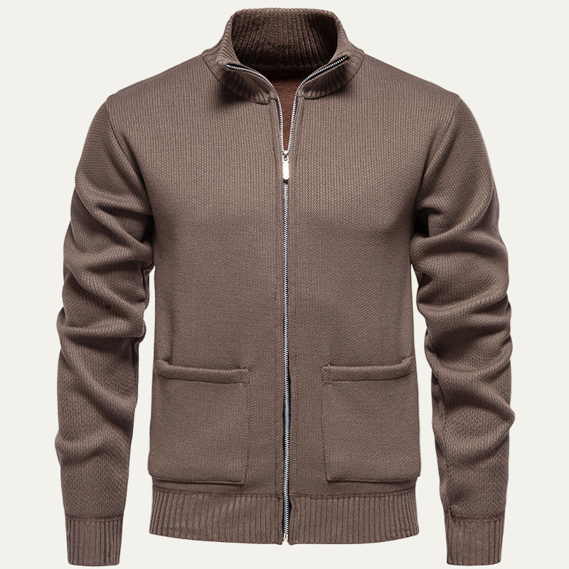 Mens Knit Cardigan Textured Diagonal Zip Front