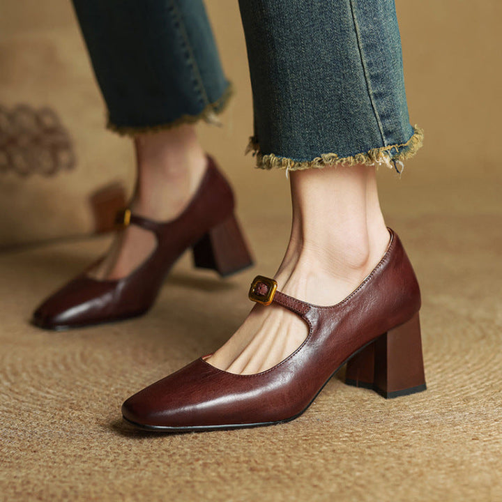 Womens Genuine Leather Heels Classic Fit