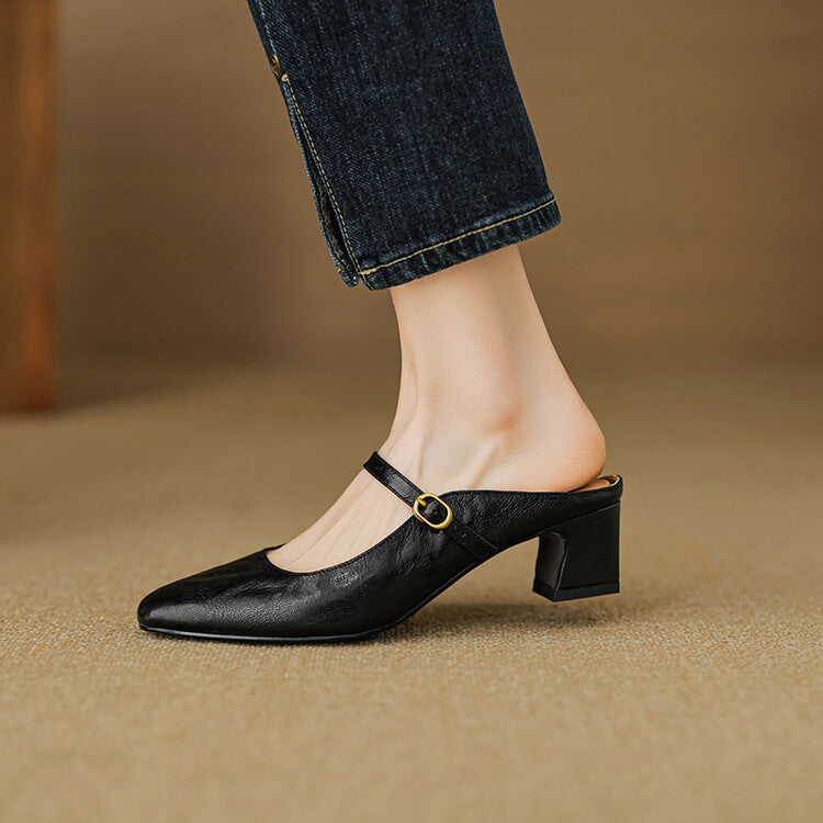 Womens Leather Mules Genuine Leather Slip-On