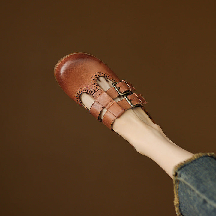 Womens Genuine Leather Mules Slip-On Comfortable