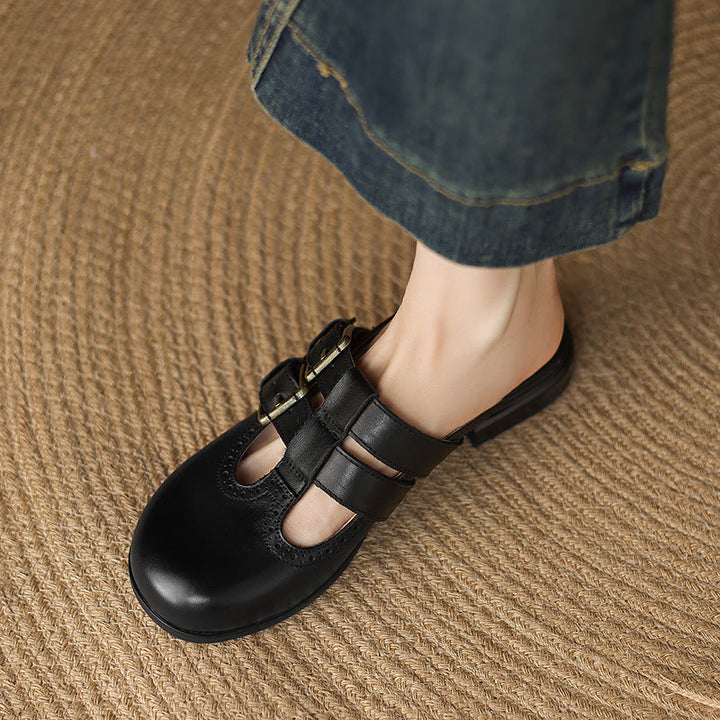 Womens Genuine Leather Mules Slip-On Comfortable