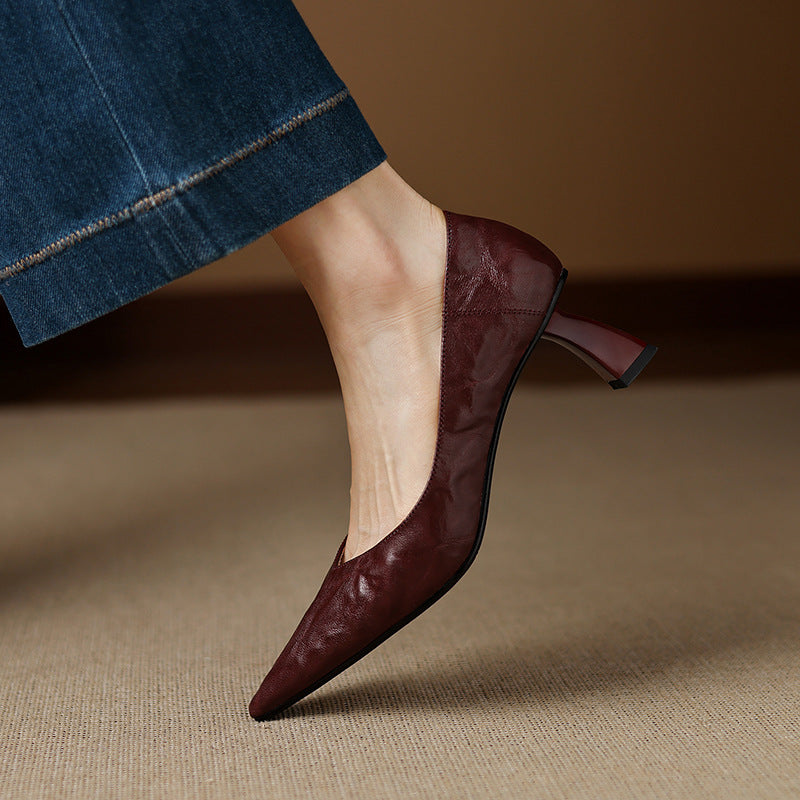 Womens Genuine Leather Heels Classic Fit