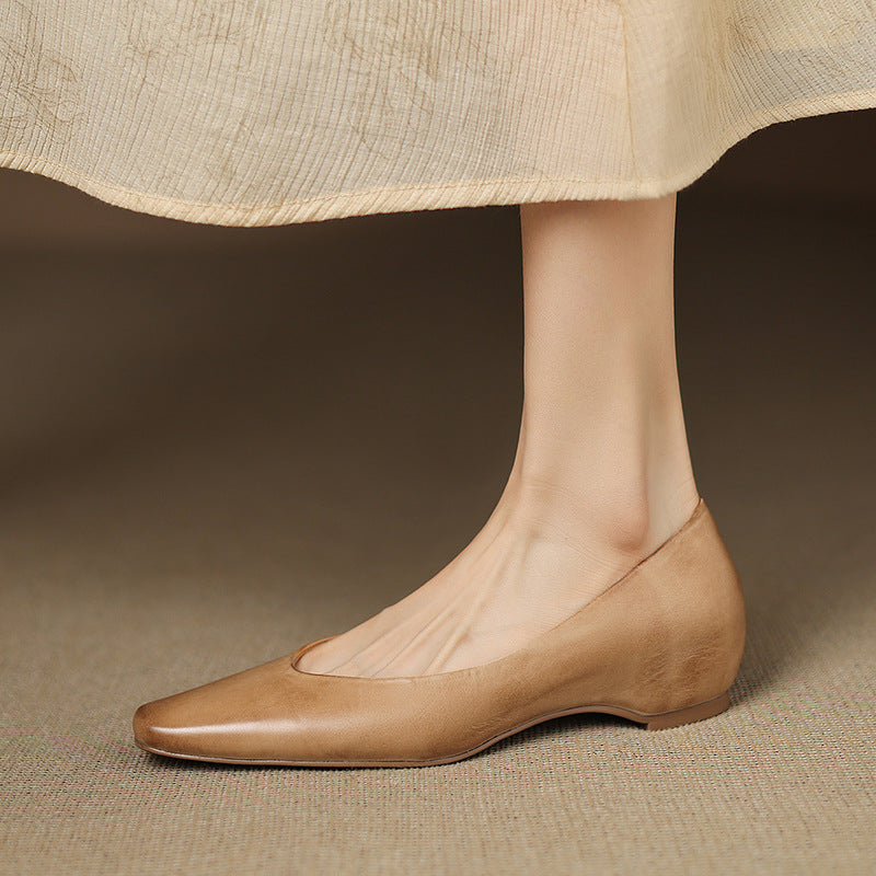 Womens Genuine Leather Flats Slip-On Style