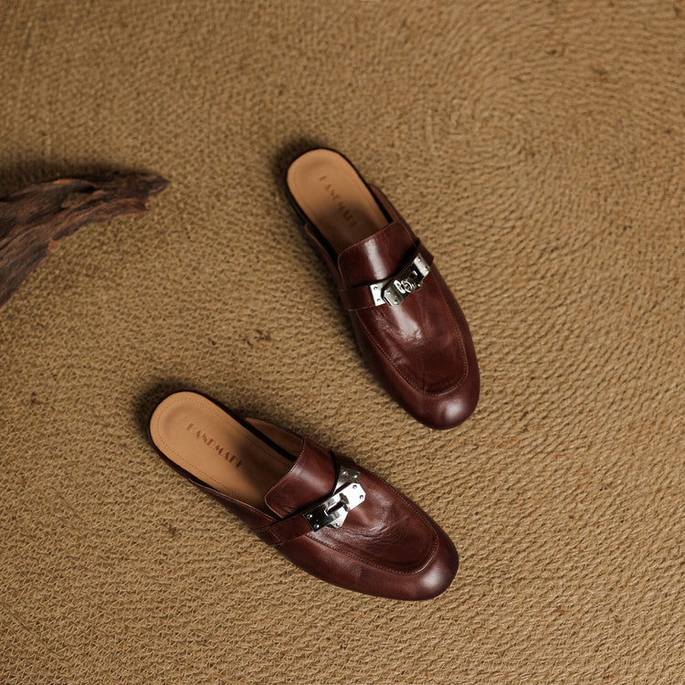Womens Leather Mules Genuine Leather Slip-On