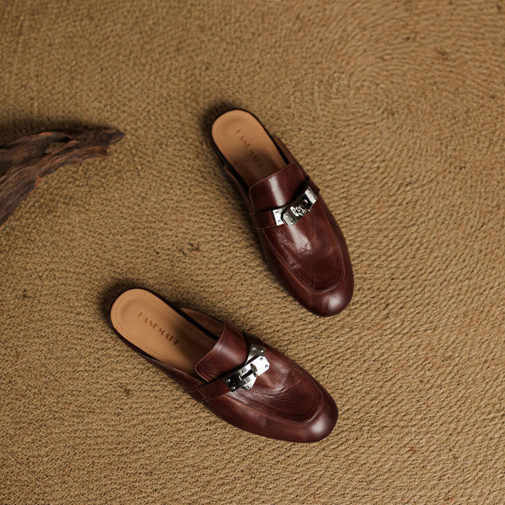 Womens Leather Mules Genuine Leather Slip-On