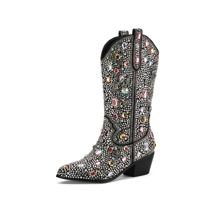 Womens Mid-Calf Western Boots Decorative Style
