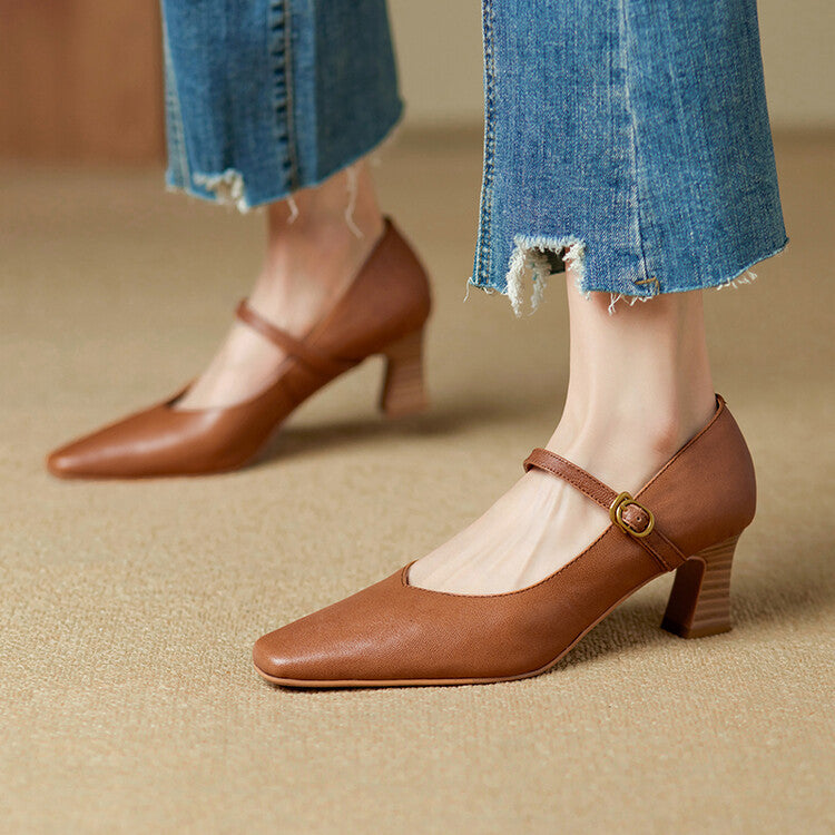 Womens Genuine Leather Heels Classic Fit