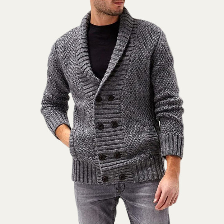 Mens Cardigan Chunky Rib Knit Double Breasted