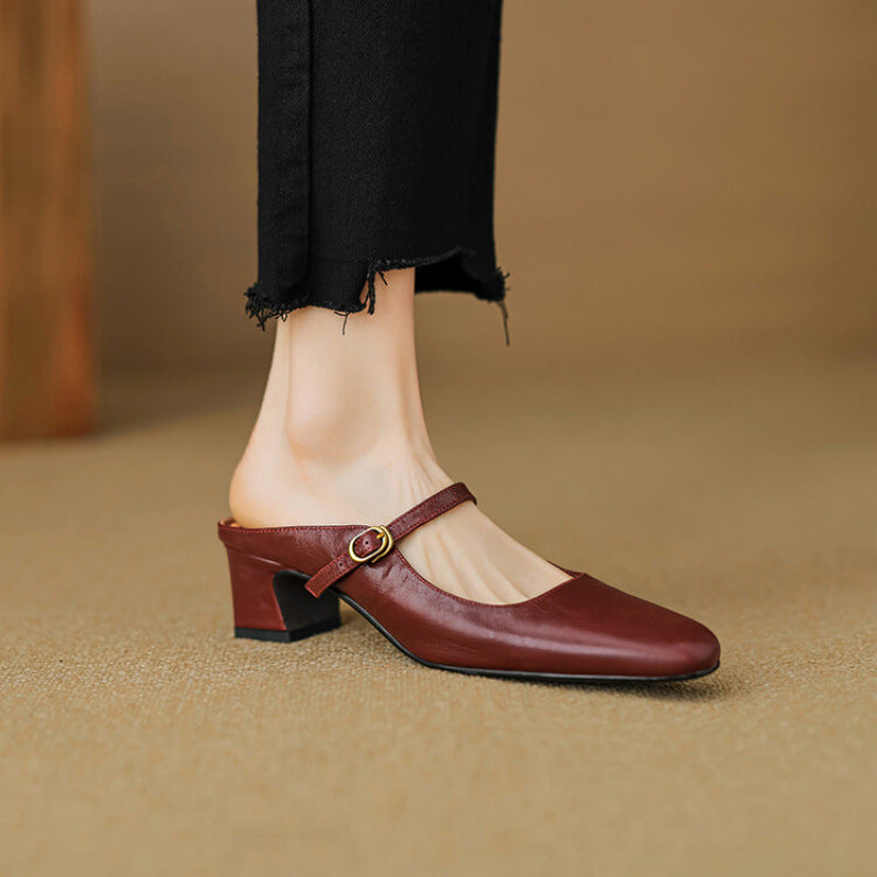 Womens Leather Mules Genuine Leather Slip-On - BritishMode