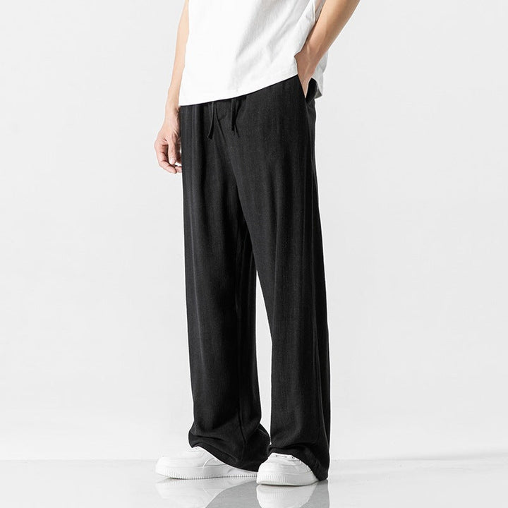 Mens Cotton Trousers Relaxed Fit Elastic Waist