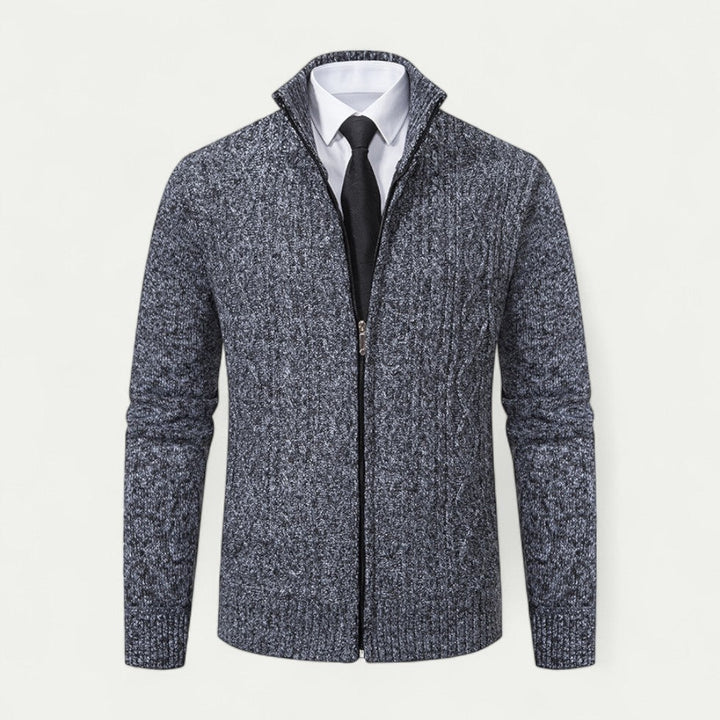 Mens Full Zip Cardigan Textured Knit High Collar