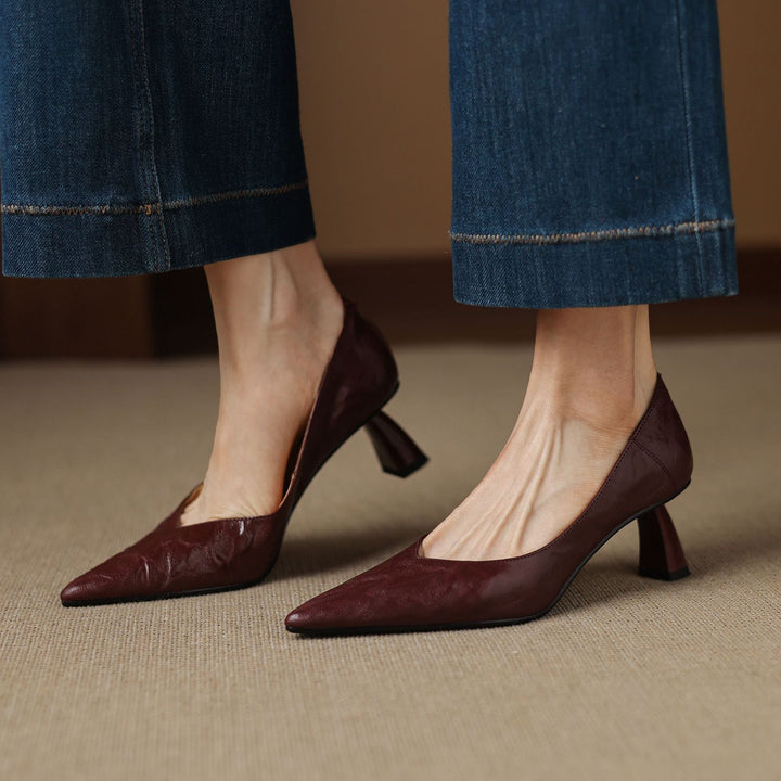 Womens Genuine Leather Heels Classic Fit - BritishMode