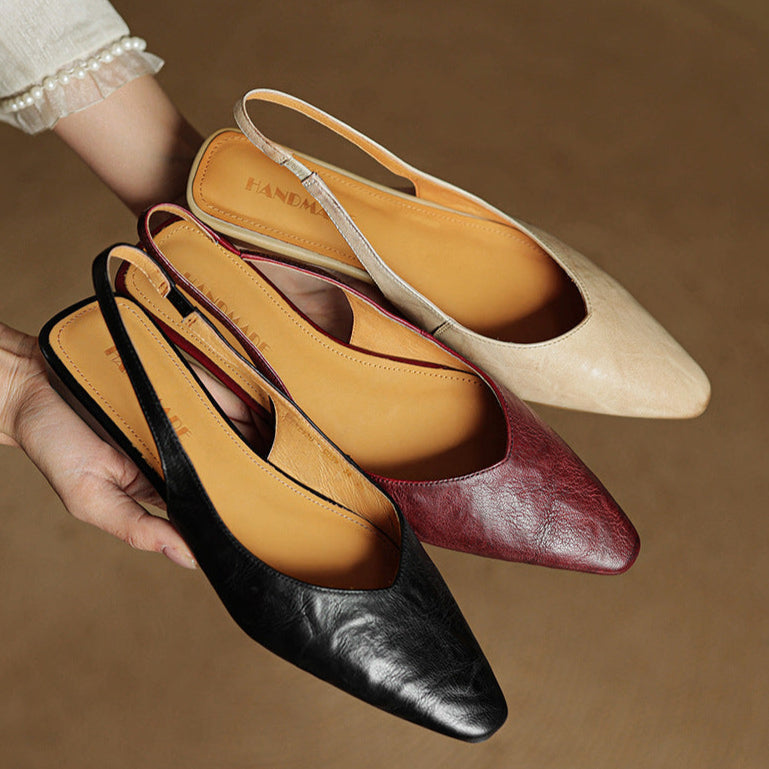 Womens Slingback Shoes Genuine Leather Classic Fit