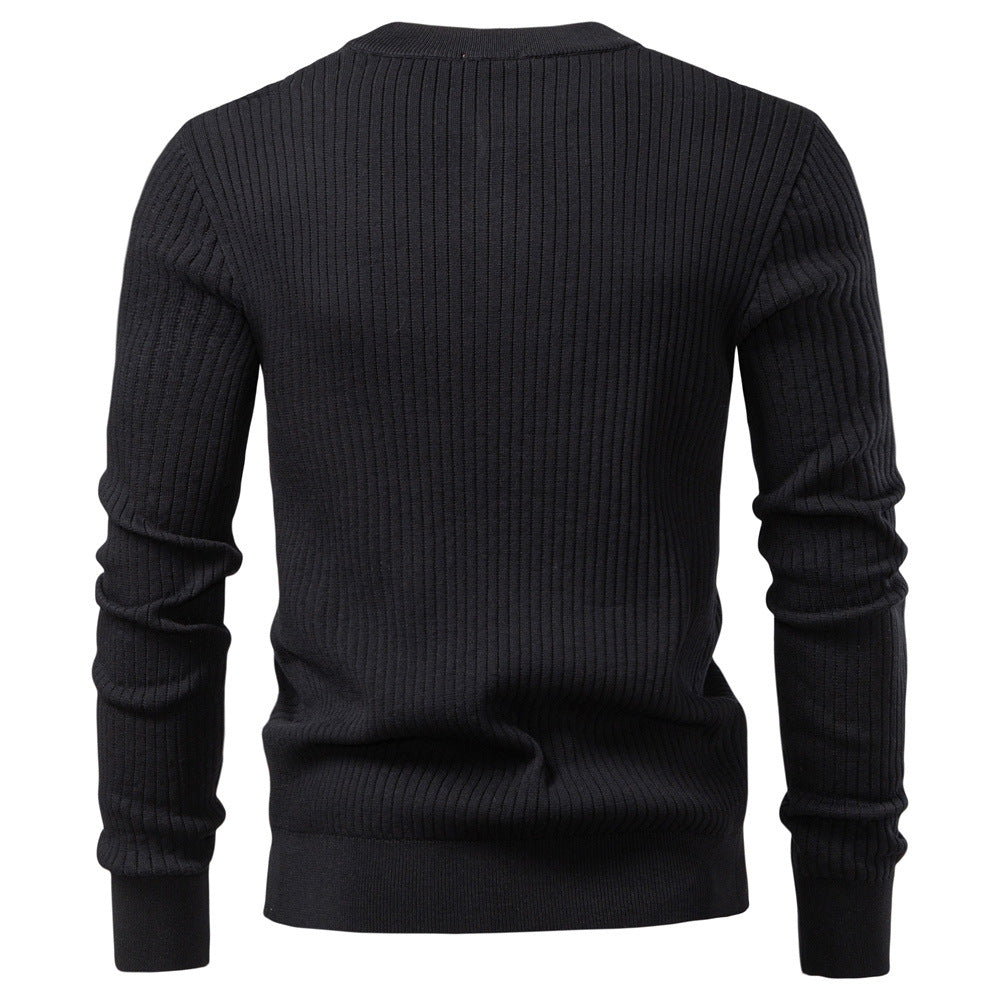 Mens Ribbed Knit Sweater Henley Stand Neck
