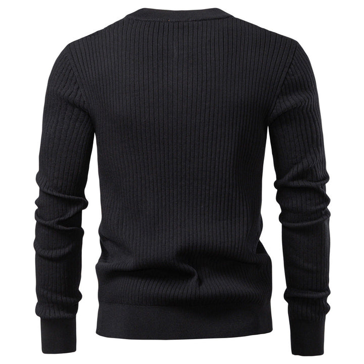 Mens Ribbed Knit Sweater Henley Stand Neck