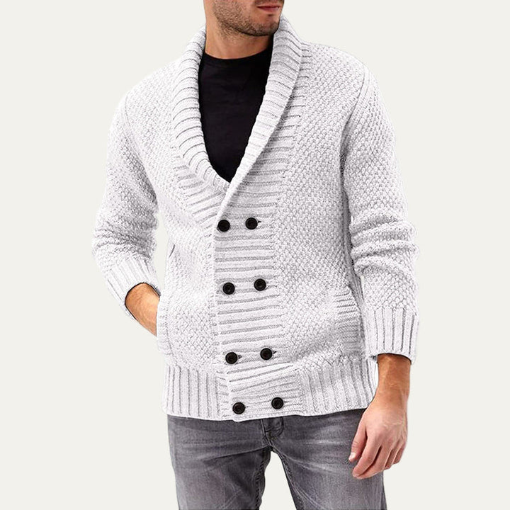 Mens Cardigan Chunky Rib Knit Double Breasted