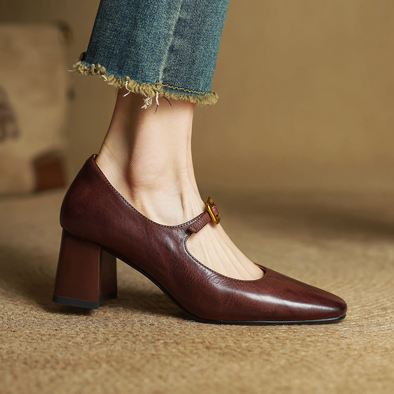 Womens Genuine Leather Heels Classic Fit
