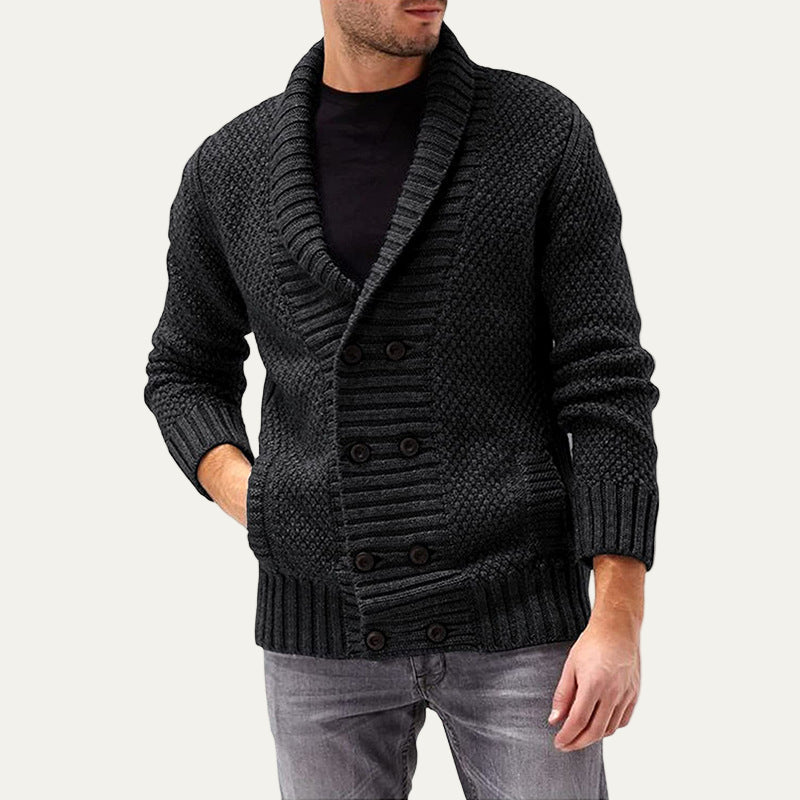 Mens Cardigan Chunky Rib Knit Double Breasted