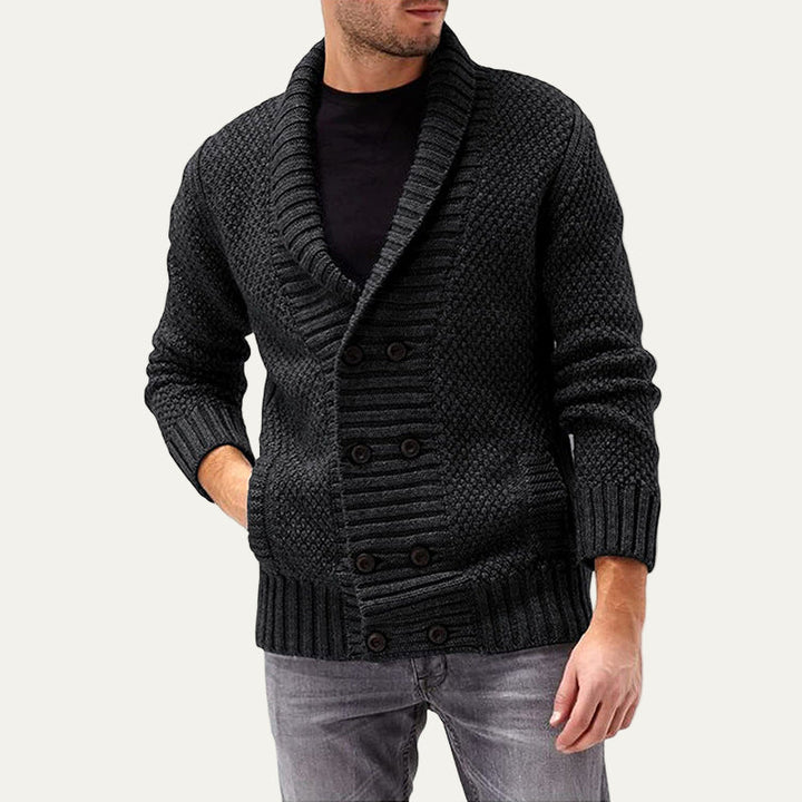 Mens Cardigan Chunky Rib Knit Double Breasted
