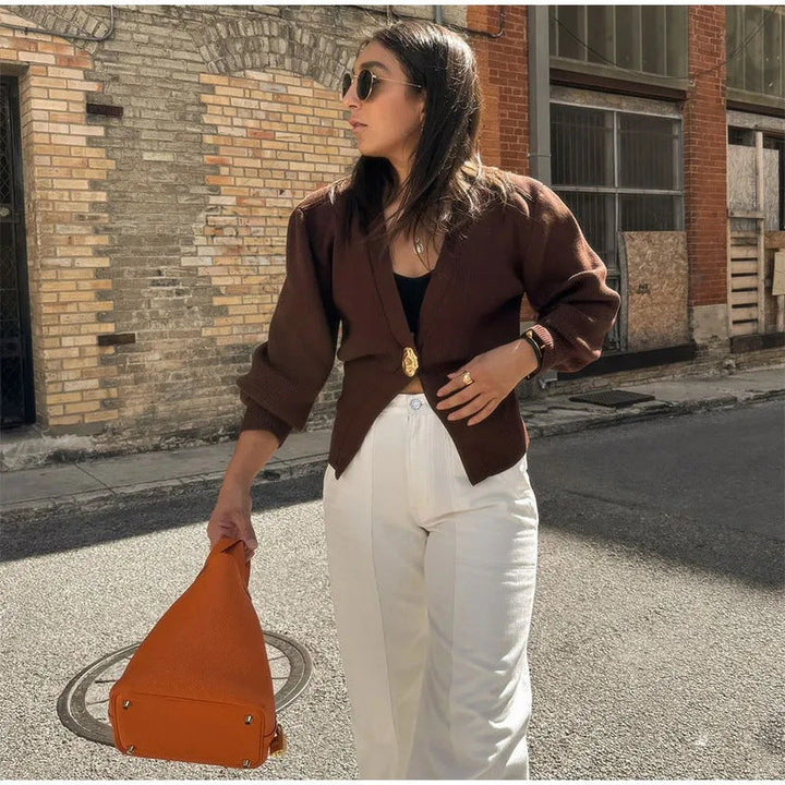 Womens V-Neck Sweater Cardigan Buttoned Elegant Fit