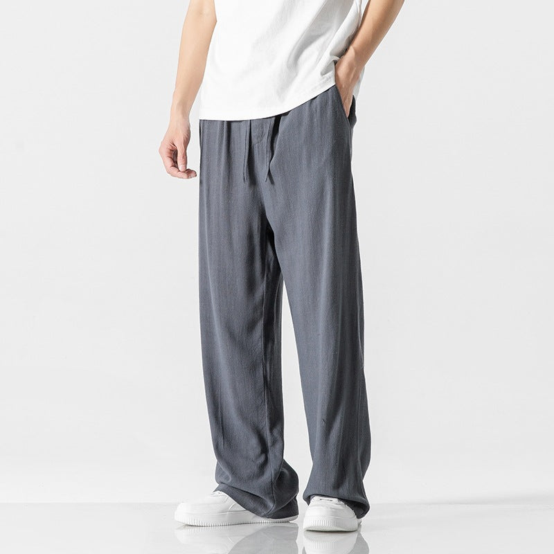 Mens Cotton Trousers Relaxed Fit Elastic Waist
