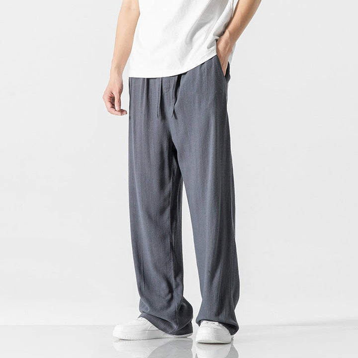 Mens Cotton Trousers Relaxed Fit Elastic Waist