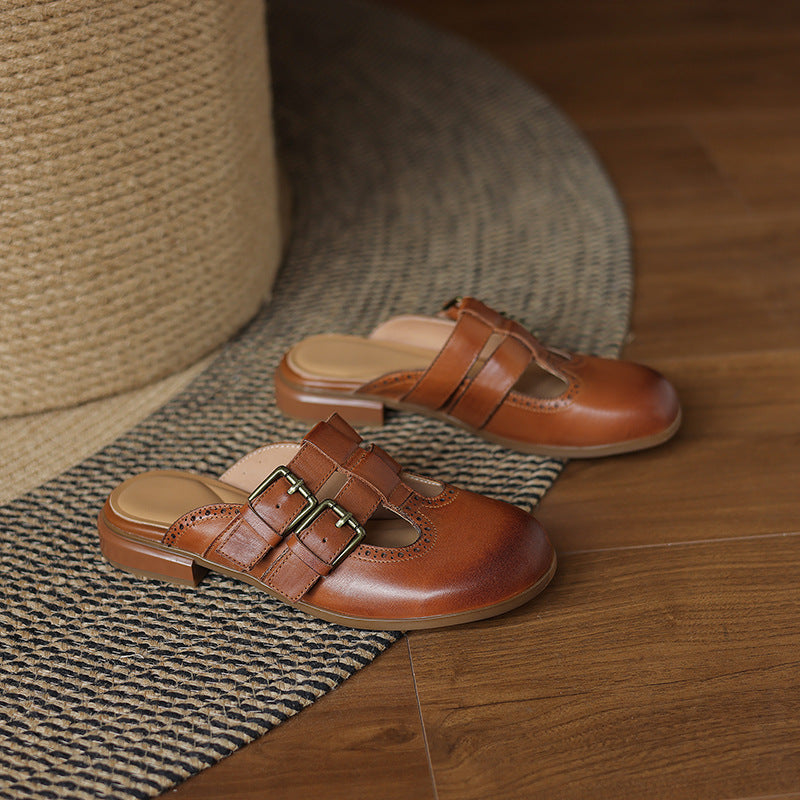 Womens Genuine Leather Mules Slip-On Comfortable