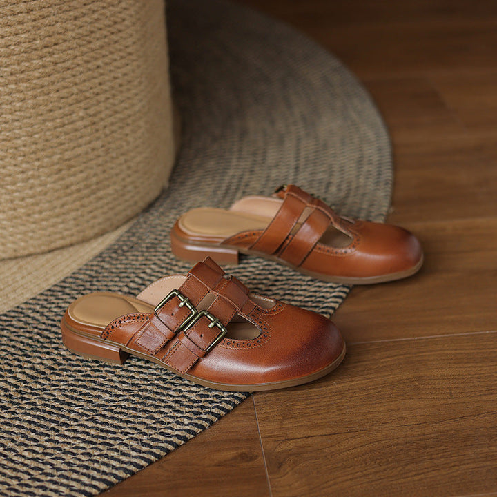 Womens Genuine Leather Mules Slip-On Comfortable