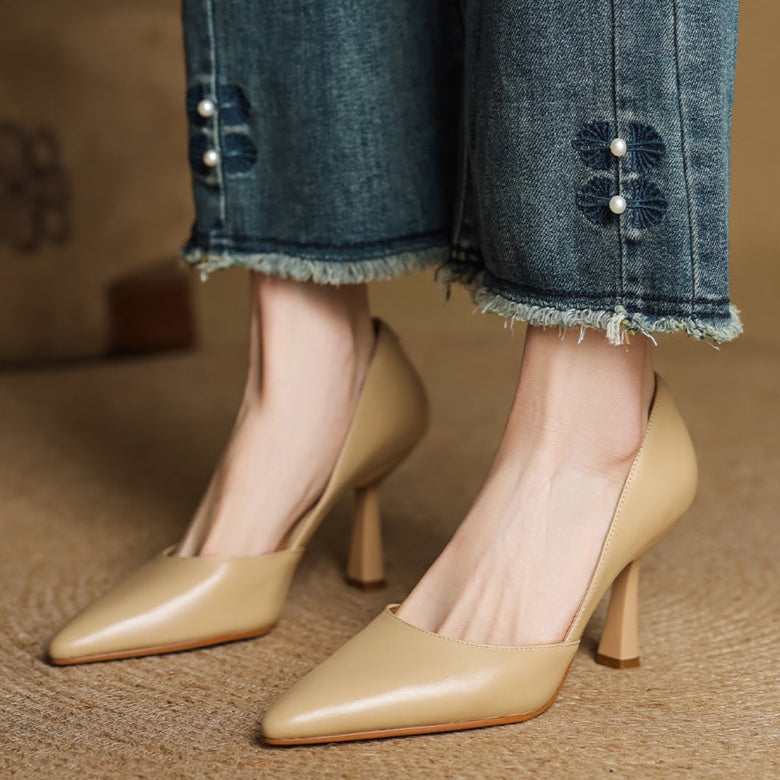 Womens Genuine Leather Heels Classic Fit
