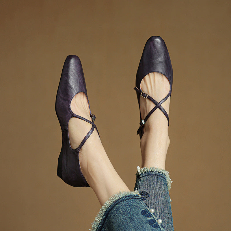 Womens Leather Flats Genuine Material