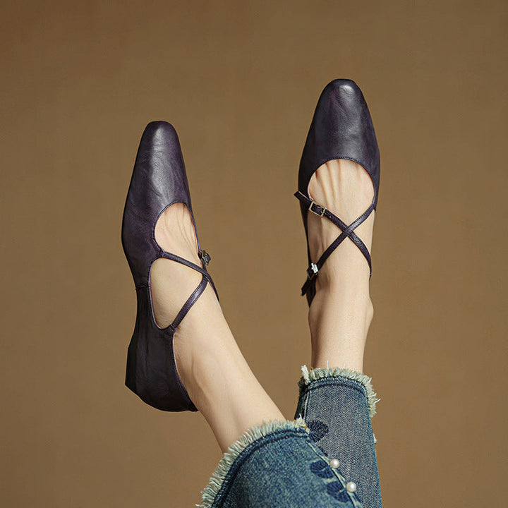 Womens Leather Flats Genuine Material